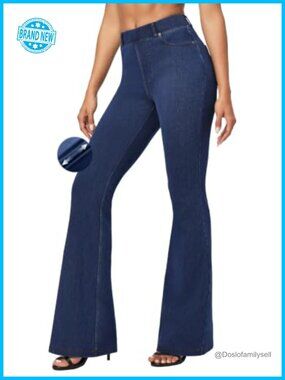 Pull On Bell Bottom Jeans High Waisted Stretchy Flare Denim Leggings